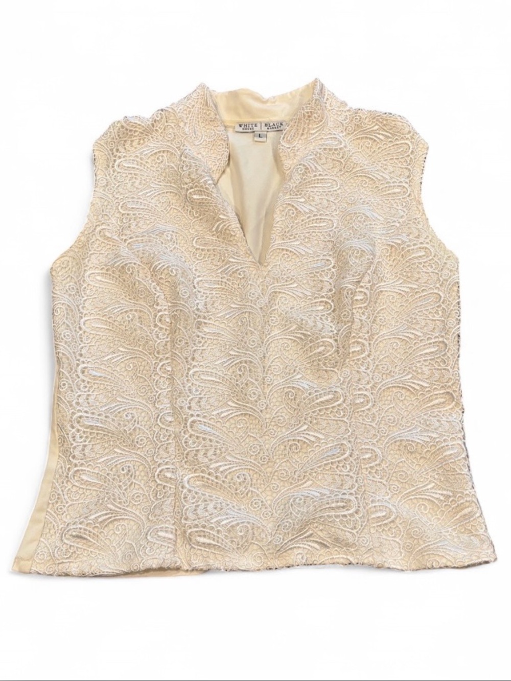 White House Black Market Vintage Style Ivory Lace Embroidered Tank Top Large